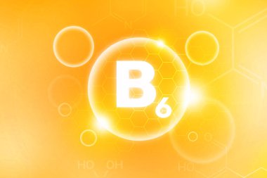 Vitamin B-6 orange glowing background with bubbles. Healthy vitamin concept design with glowing shapes and text clipart