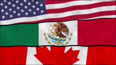 Kuzey Amerika Serbest Ticaret Anlaşması animasyon 4K 'da el sallıyor. Kuzey Amerika ülkeleri arasında iş ve ticaret ABD, Meksika ve Kanada, NFTA geçmişi