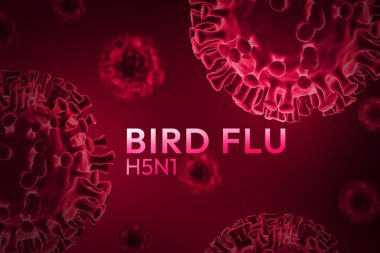 Merkezinde tipografi parlayan kırmızı alarm veren kuş gribi virüsü. H5N1 virüsü konsept tasarımı yayıyor