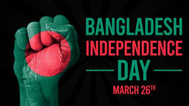 26 Mart Bangladeş 'in Bağımsızlık Günü olarak kutlanıyor. 4k' lık bir görüntü ve yan tarafında boyalı yumruklar var.