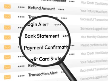  Bildirim biçiminde çoklu çevrimiçi bankacılık kavramı ve cam, iş ve finans kavramı tasarımını büyüt