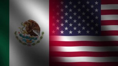 Meksika ve Amerika Birleşik Devletleri siyasi ve iş düzeyinde ilişkiler, dalgalı bayraklarla 4k animasyon