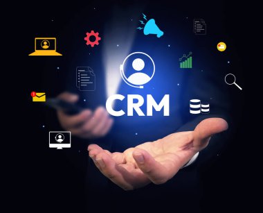 CRM arkaplan tasarımı ve şekilleri yüzen, müşteri ilişkileri yönetim konsepti. İş, müşteri yönetimi, yönetici, güvenlik, müşteri yönetimi, yardım hattı