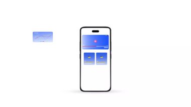 Çevrimiçi reklam ve analizler akıllı telefon ekranında, 4K animasyon. Dijital pazarlama, satış takibi, kazanç, hedefler, strateji, reklamlar, seo