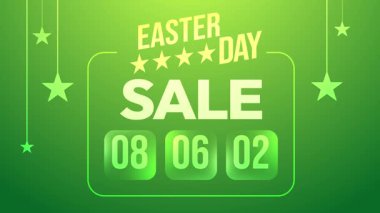 Paskalya Satış Sayımı Animasyonu yumuşak yeşil arka plan ve 10 saniye boyunca devam ediyor, 4k