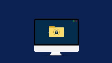 Güvenli dosya paylaşımı ve şifrelenmiş veri aktarımı kavramı 4k Animasyonu ile merkez bilgisayar ekranı