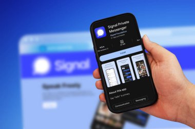 Arkaplanda bulanık sayfası olan cep telefonu uygulaması konsepti illüstrasyon editoryal arkaplan.