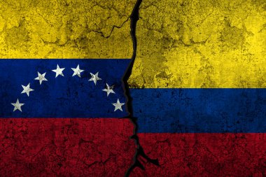 Venezuela, Kolombiya 'ya karşı spor konsepti. Duvarda bayrak resmi var.