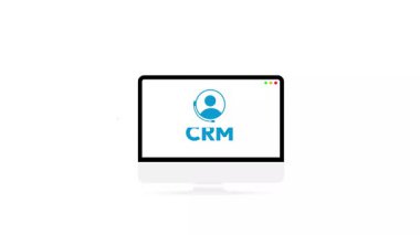 Ekranda süzülen 4k şekilli müşteri ilişkileri bilgileri, animasyon. CRM sistem kavramı, ipuçları, iş
