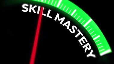 Yeşil hız göstergesi çubuğunda kırmızı iğneyle Azami Yetenek Ustalığı animasyonu, 4k animasyon
