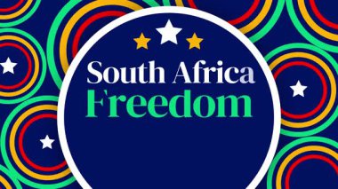 22 Nisan Güney Afrika Özgürlük Günü olarak kutlanıyor. Renkli şekiller ve tipografi ile 4k animasyon.