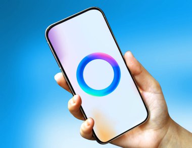 Akıllı telefon ekranındaki Meta Ai uygulama kavramı kapat, illüstrasyon teknisyeni arkaplanı