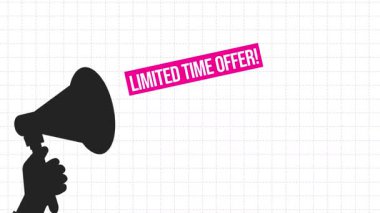 Megafon, beyaz arka planlı, 4k animasyonlu sınırlı zaman teklifini duyurdu. Satışlar, promosyon, zaman sınırlı, teklif, duyuru