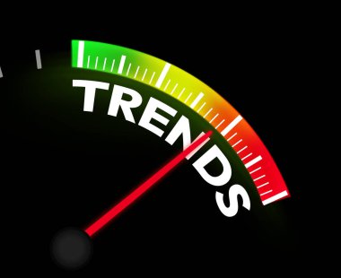 Hız göstergesi, iğneyle eğilimleri gösteriyor, kırmızı kenar yakınında parlayan renkli çubuk, iş, büyüme, trend