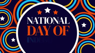 Yerlilerin Ulusal Günü arka plan tasarımı 4k animasyon renkli şekiller ve tipografi ile