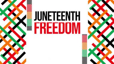 Haziran Özgürlük Günü konsept tasarımı renkli şekillerde tipografi ile, merkezinde 4k animasyon. 19 Haziran, Özgürlük Günü, Amerika