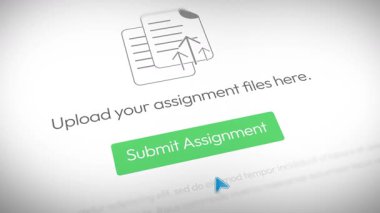 Yeşil düğmeli 4k animasyon öğrenci portalına ödev gönderiliyor. Dosya gönderme, atama, çevrimiçi sınıflar, eğitim