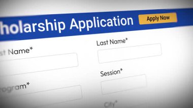 Burs başvurusu. İnternette 4K animasyon. Eğitim, yurtdışında eğitim, burs başvurusu, internet portalı, üniversite