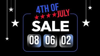 4 Temmuz İndirim. Siyah arka plan ve vatansever tasarımlı 4K animasyon. ABD 'nin bağımsızlık günü satışı, tanıtımı, teklifi