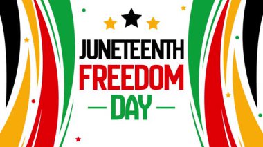 Özgürlük Günü her yıl 19 Haziran 'da kutlanır. Özgürlük, siyah, hareket, destek, 4k animasyon.