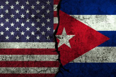 ABD - Küba çatışması konsepti. Her iki bayrak da duvarda.