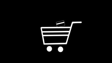 Siyah arka planda e-ticaret arabası animasyonu 4K animasyonu. Çevrimiçi alım, el arabası, ödeme, simge