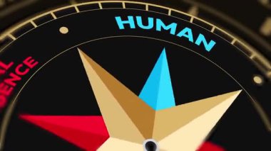 Pusula üzerindeki yapay zeka insana karşı. 4K animasyonu kapat. Karşılaştırma, ai