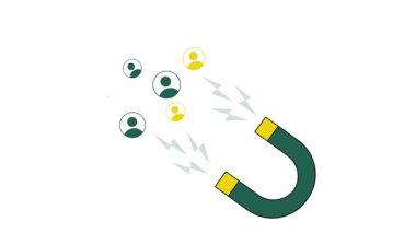 Beyaz arka plan animasyonunda müşterileri ve müşterileri çeken mıknatıs. Pazarlama, kişi, kullanıcılar