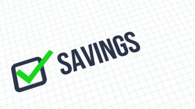 Tasarruf kutusunun üzerindeki yeşil tik tipografi 4k animasyonuyla kapat