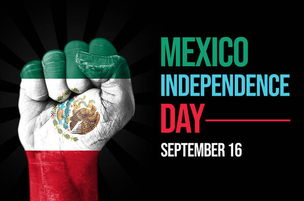 16 сентября отмечается как День независимости в Мексике каждый год, патриотический фон с раскрашенным кулаком.