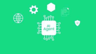 Ai ajanları ve robotların iletişim konsepti fütüristik 4K animasyon yeşil ekranda anahtarlama için. Yapay zeka sistemi, küresel, kullanıcı, güvenli