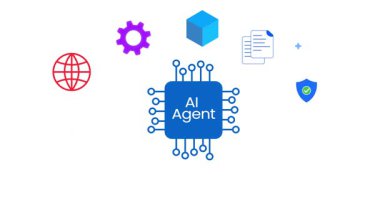  Çipte tipografi ve yüzen bilgi grafikleri 4K animasyonu olan bir yapay zeka konsepti. Küre, sohbet, ai bot, kullanıcı, koruma.
