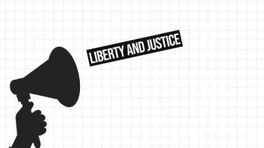Özgürlük ve Adalet tipografisi farkındalığı arttırmak için megafondan geliyor, 4k animasyon. Protesto kavramı.