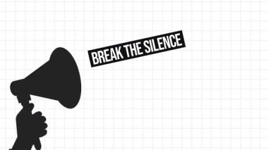 Megafondan çıkan Sessizlik tipografisini kır, 4k animasyonunu protesto et. Duyuru, devrim, hareket.