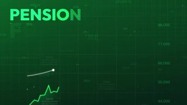 Emeklilik Fonları, yeşil grafik ve parlak tipografi ile artan eğilim, 4k animasyon. Artan emekli maaşları, emeklilik parası, harçlık.