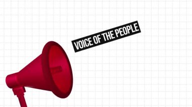 Halkın duyurusu megafon, protesto konsepti, devrim, değişim, 4k animasyon