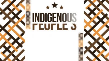 Geleneksel şekillerde yerli halk günü arka plan tasarımı ve tipografi ile renklendirilmiş 4k animasyon. Ekim 'in ikinci pazartesi