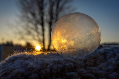 Frozen soap bubble. Patterns on a frozen soap bubble. Photo