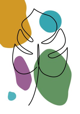 Tropical monstera leaf. One line drawing. Minimalist illustration design over white background