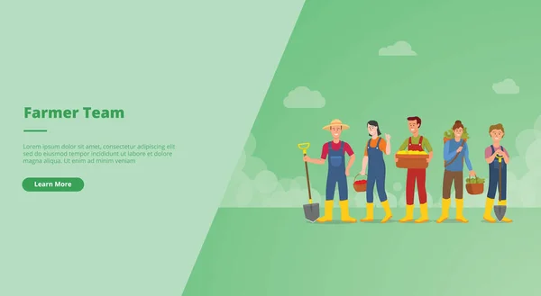 Concepto Equipo Agricultores Para Página Web Aterrizaje Banner Plantilla Presentación — Vector de stock