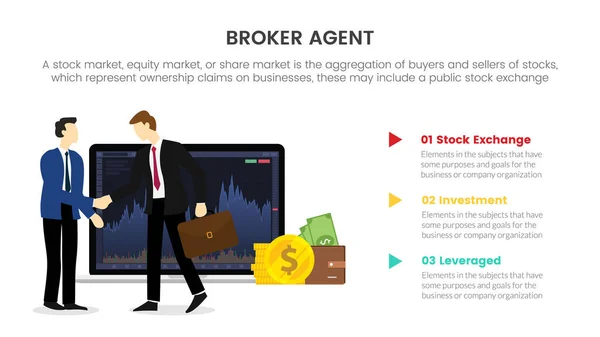 Corretor Agente Bolsa Valores Conceito Infográfico Bolsa Negociação Para Apresentação —  Vetores de Stock