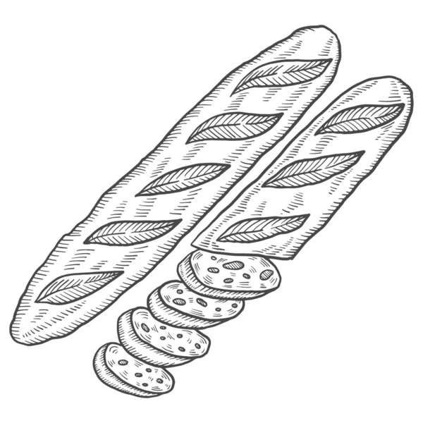 Κλασική Μπαγκέτα Γαλλία Κουζίνα Τροφίμων Απομονωμένη Doodle Χέρι Σχέδιο Σκίτσο — Διανυσματικό Αρχείο