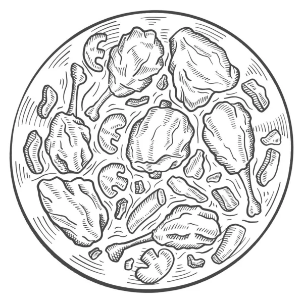 Coq Vin France Food Cuisine Croquis Dessiné Main Avec Illustration — Image vectorielle