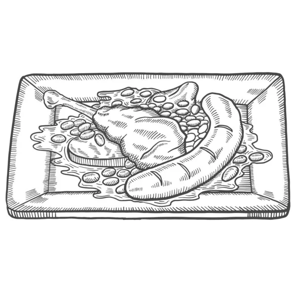 Masakan Frans Cassoulet Makanan Mengisolasi Sketsa Gambar Tangan Dengan Gambar - Stok Vektor