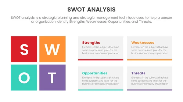 stock vector swot analysis for strengths weaknesses opportunity threats concept with left and right column layout for infographic template banner with four point list information vector