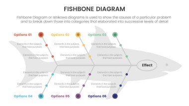 fishbone diagram fish shaped infographic with small circle dot connection information with fish shape background concept for slide presentation vector