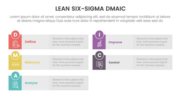 stock vector dmaic lss lean six sigma infographic 5 point stage template with long rectangle box grey background concept for slide presentation vector