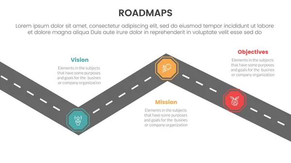 Business Roadmaps Process Framework Infográfico Etapas Com Viragem Conceito Tema —  Vetores de Stock