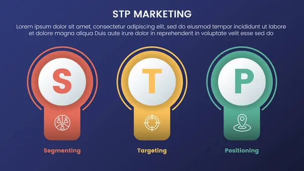 stock vector stp marketing strategy model for segmentation customer infographic 3 stages with badge circle banner shape and dark style gradient theme concept for slide presentation vector