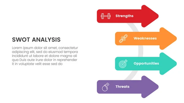 stock vector swot analysis concept with arrow right direction and half circle for infographic template banner with four point list information vector illustration